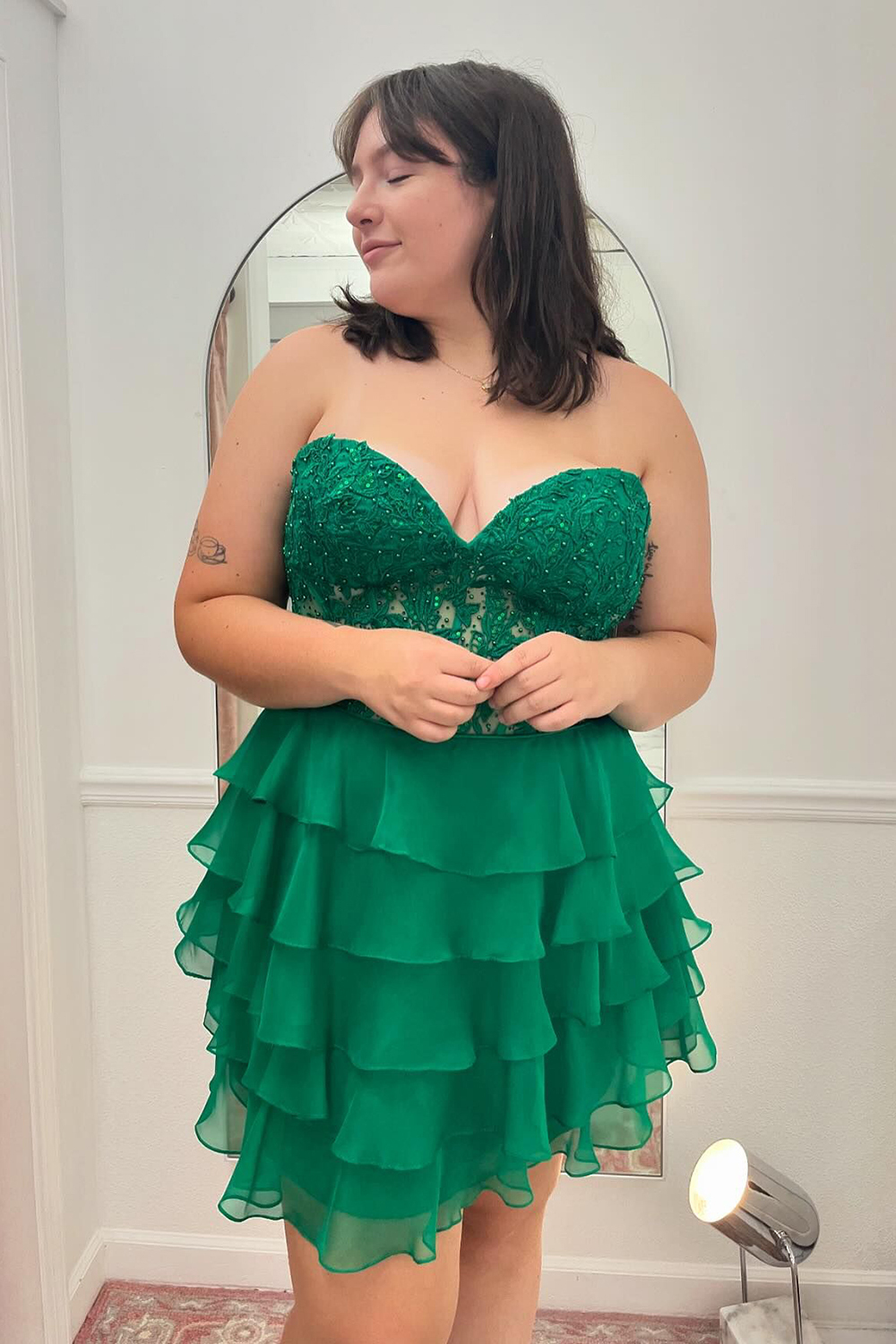 Lilac A Line Strapless Tiered Corset Short Cocktail Dress With Appliques