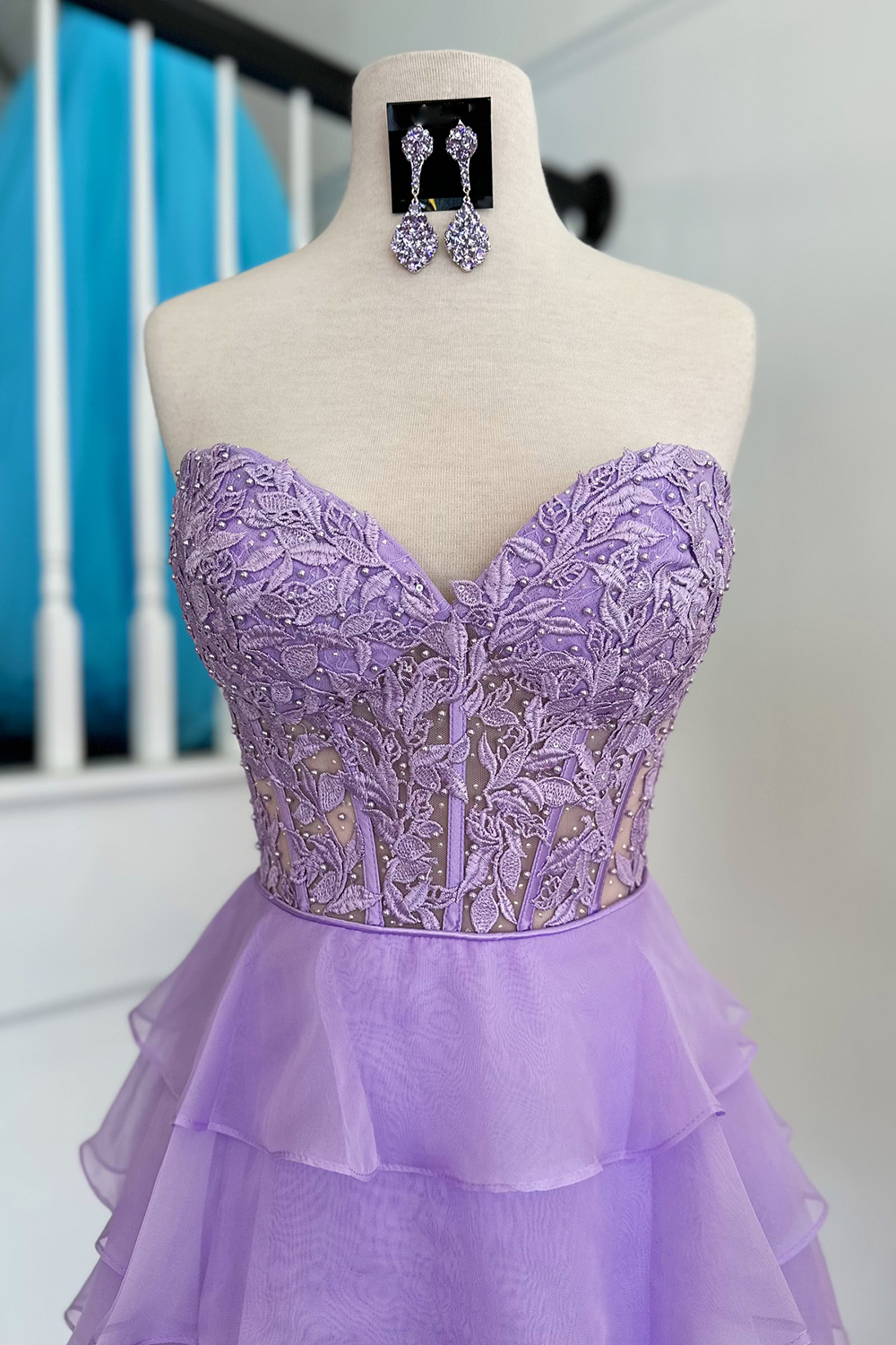 Lilac A Line Strapless Tiered Corset Short Cocktail Dress With Appliques