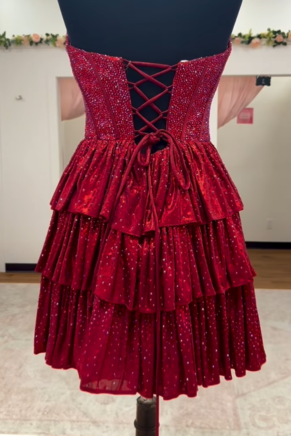 Peacock Blue Strapless A Line Tiered Short Corset Cocktail Dress With Beading