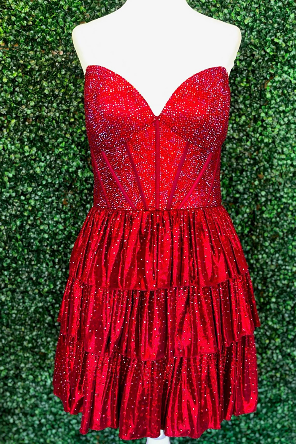 Peacock Blue Strapless A Line Tiered Short Corset Cocktail Dress With Beading