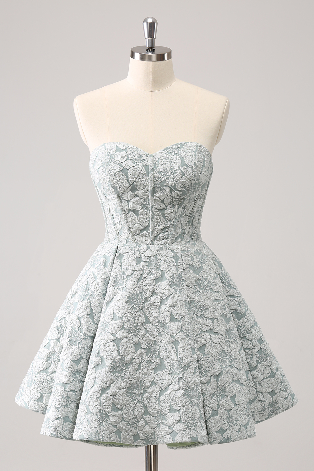 Trendy Grey Green Strapless A Line Printed Corset Cocktail Dress