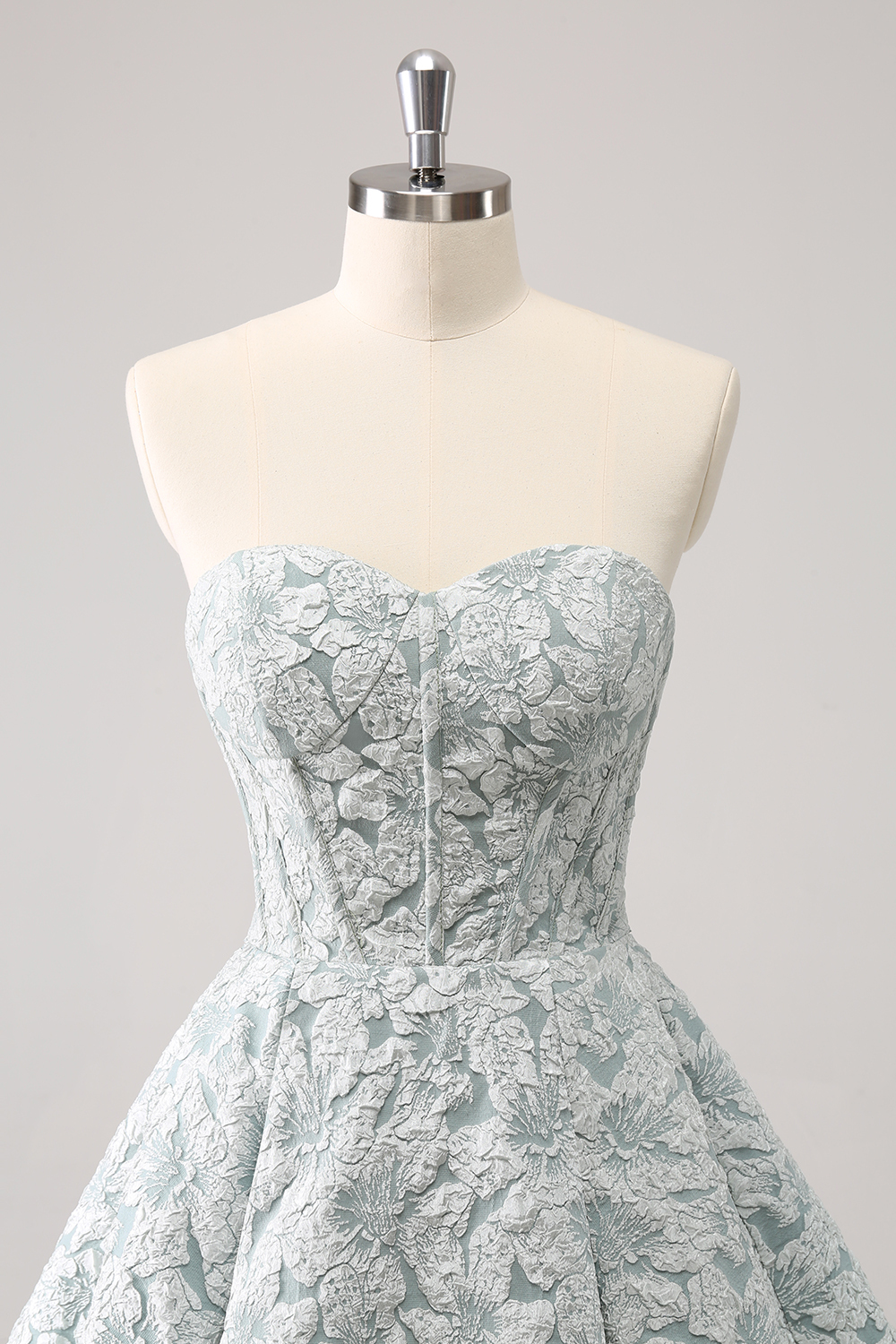 Trendy Grey Green Strapless A Line Printed Corset Cocktail Dress