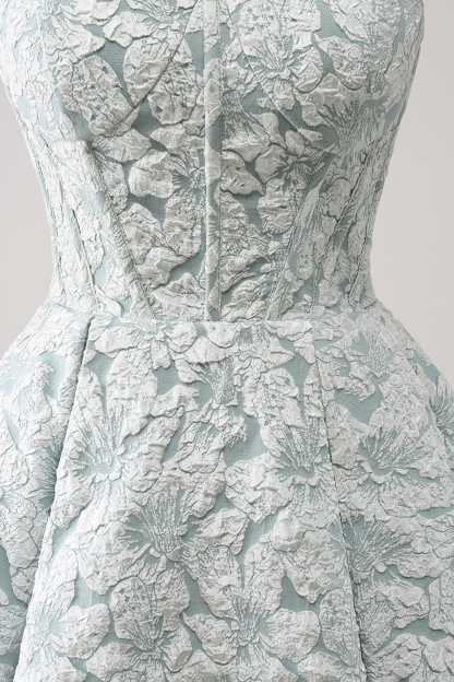 Trendy Grey Green Strapless A Line Printed Corset Cocktail Dress