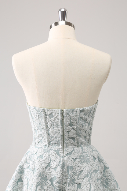 Trendy Grey Green Strapless A Line Printed Corset Cocktail Dress