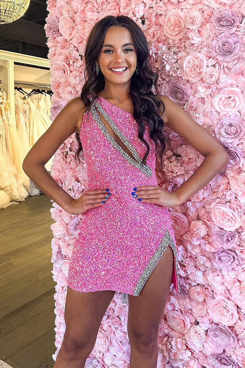 Sparkly Black One Shoulder Bodycon Sequins Short Cocktail Dress