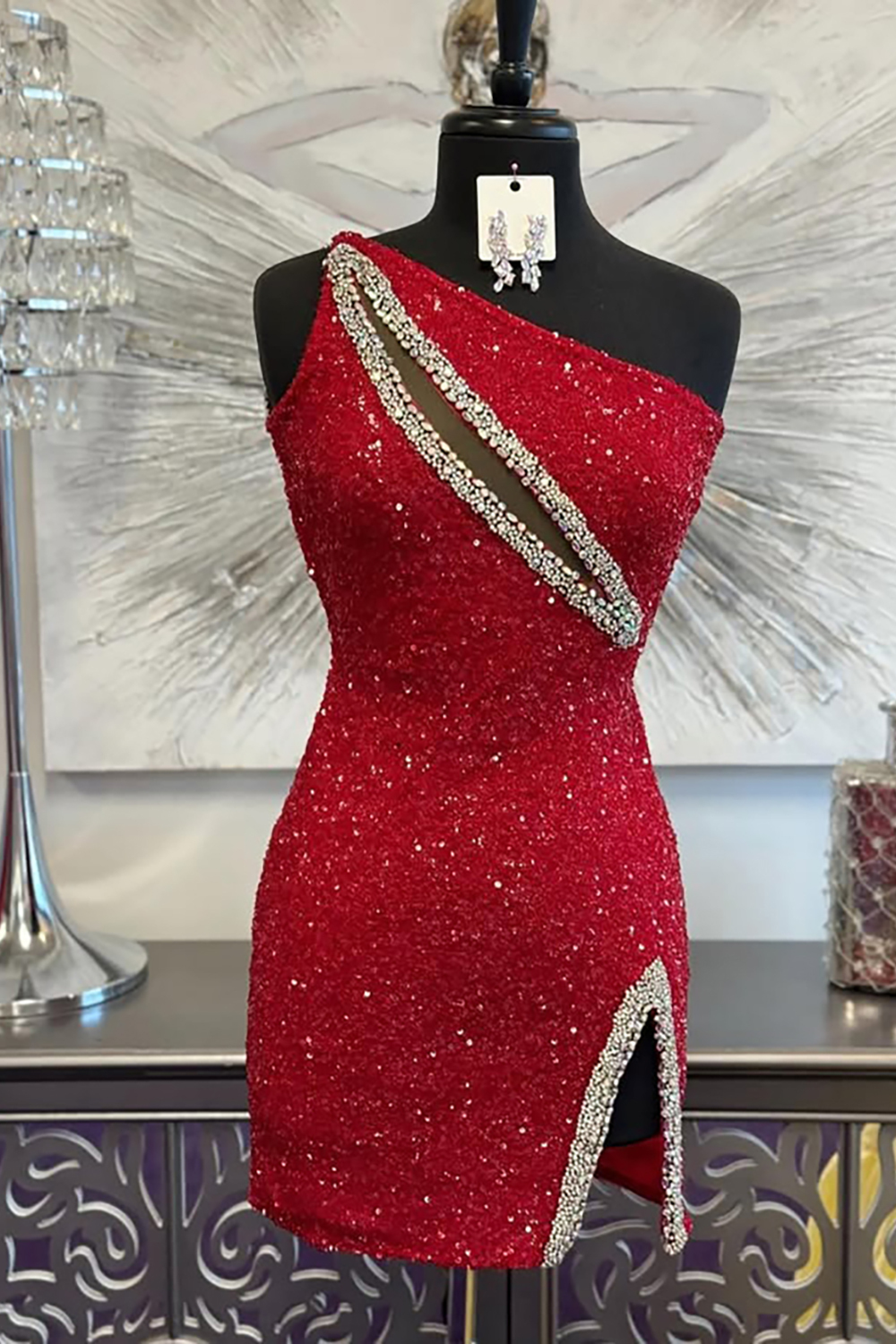 Sparkly Black One Shoulder Bodycon Sequins Short Cocktail Dress