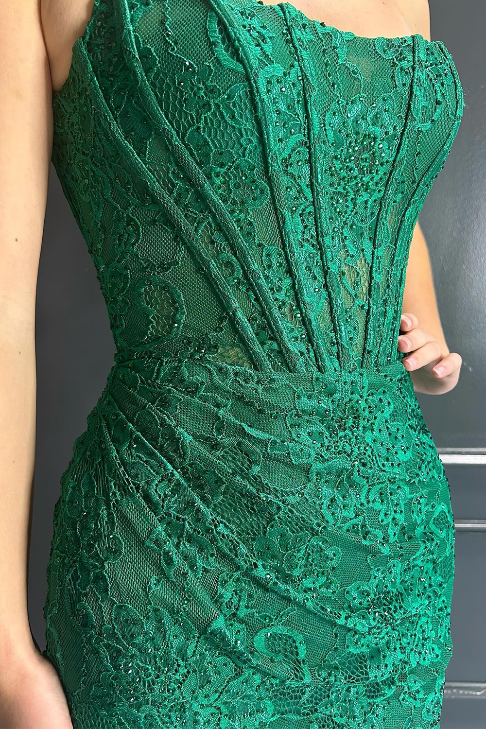 Dark Green Strapless Lace Bodycon Short Corset Cocktail Dress