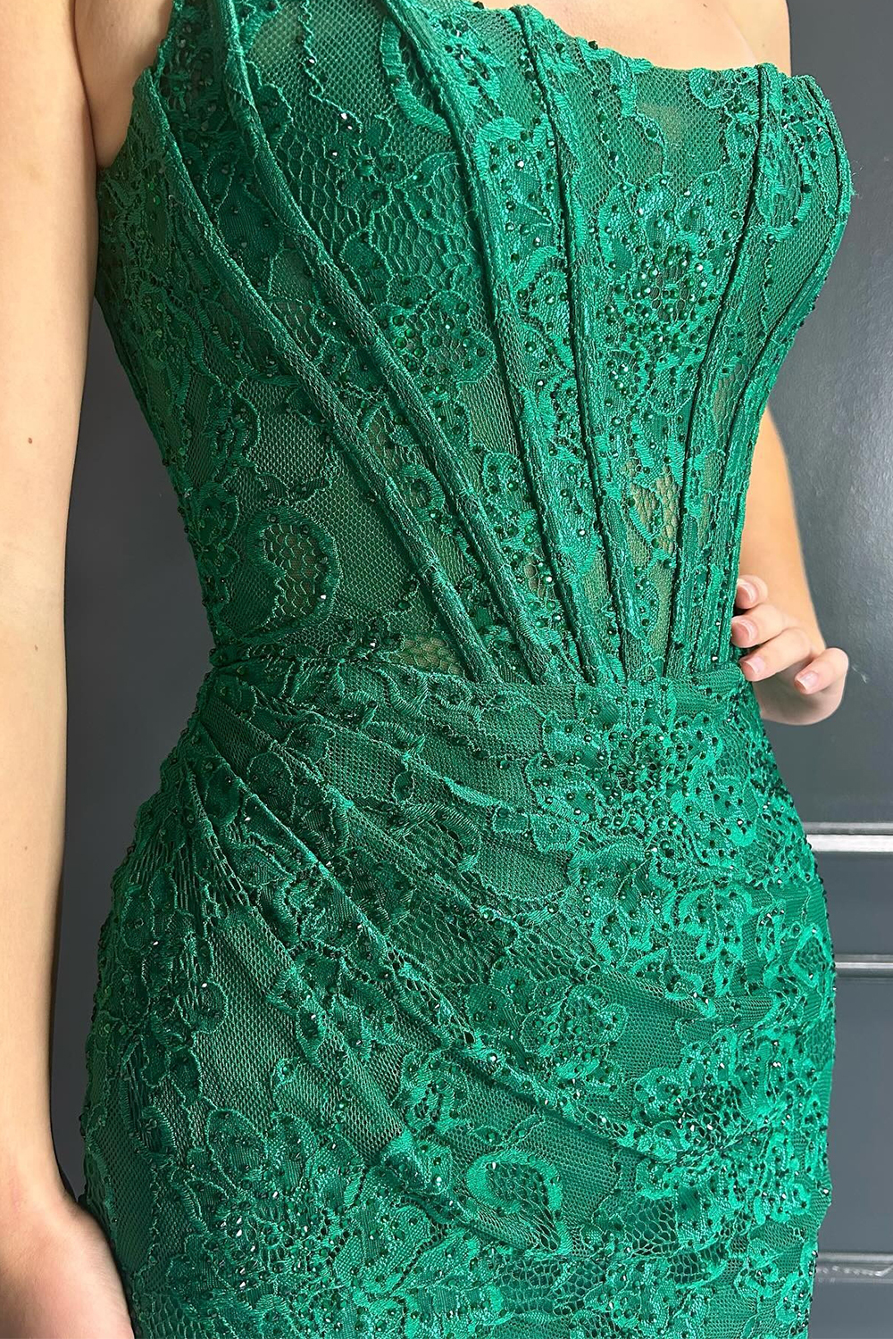 Dark Green Strapless Lace Bodycon Short Corset Cocktail Dress