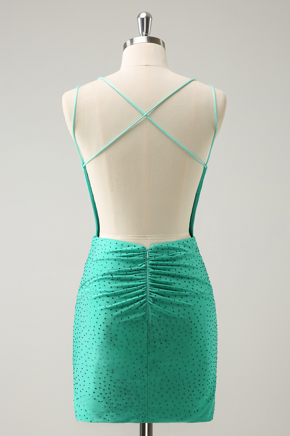 Glitter Green Spaghetti Straps Bodycon Cocktail Dress With Beading