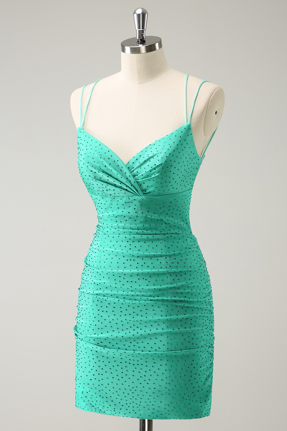 Glitter Green Spaghetti Straps Bodycon Cocktail Dress With Beading