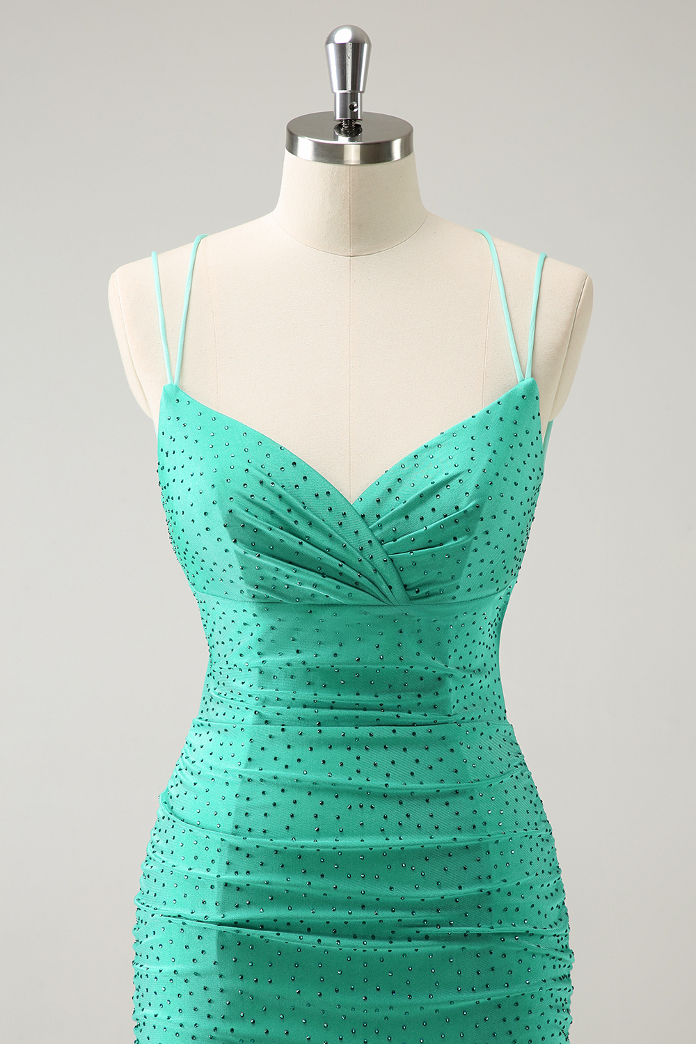 Glitter Green Spaghetti Straps Bodycon Cocktail Dress With Beading