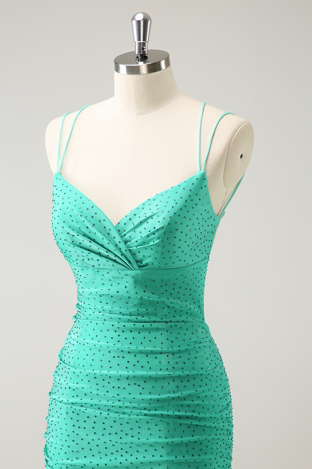 Glitter Green Spaghetti Straps Bodycon Cocktail Dress With Beading