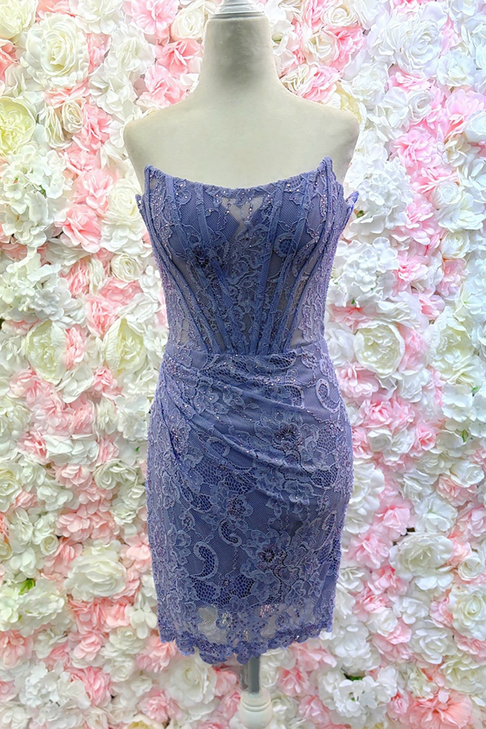 Glitter Blue Strapless Bodycon Ruched Short Corset Cocktail Dress With Beading