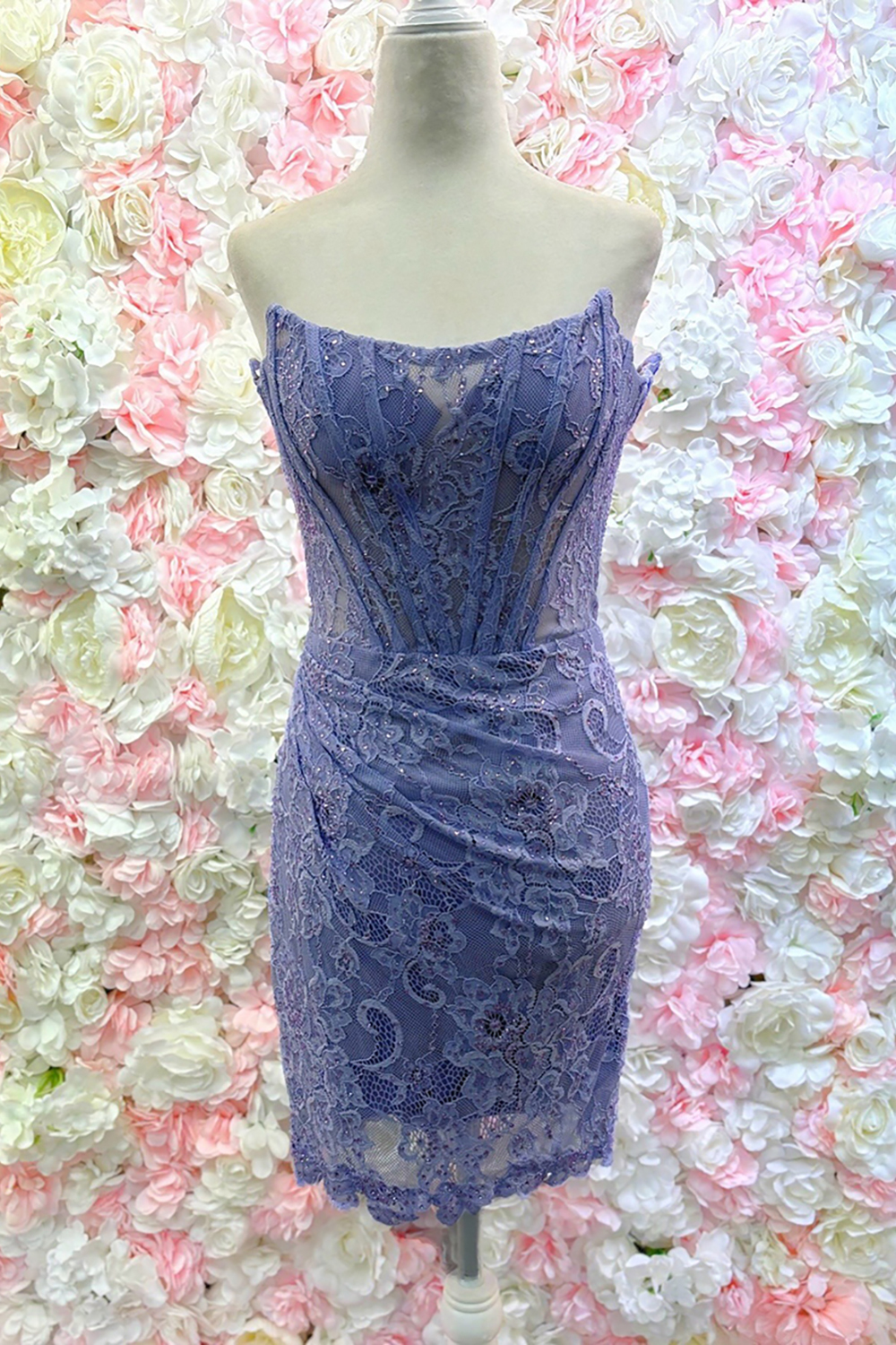 Glitter Blue Strapless Bodycon Ruched Short Corset Cocktail Dress With Beading