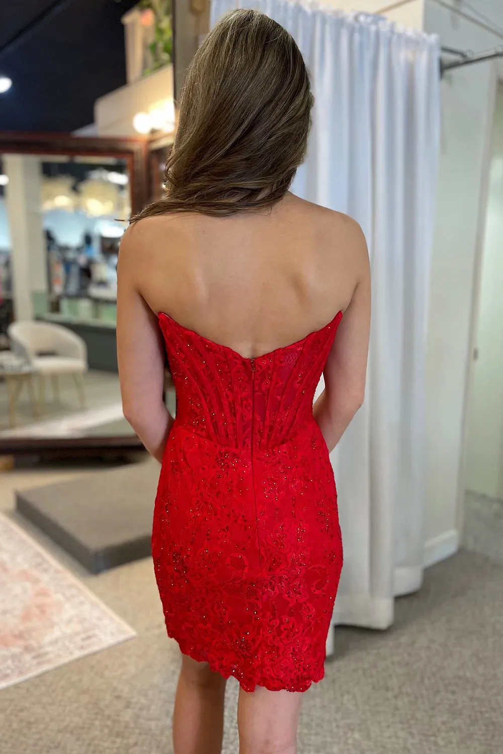 Glitter Black Strapless Bodycon Ruched Short Corset Cocktail Dress With Beading