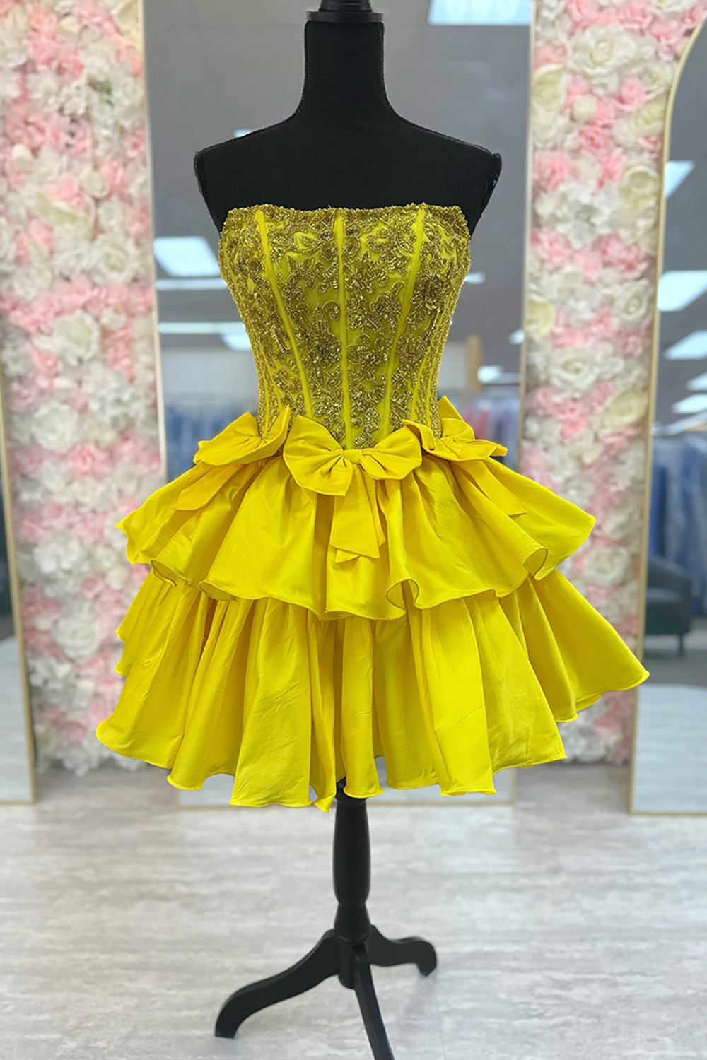 Fuchsia Strapless A Line Tiered Short Cocktail Dress With Beading