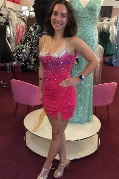 Glitter Royal Blue Spaghetti Straps Bodycon Corset Short Cocktail Dress With Beading