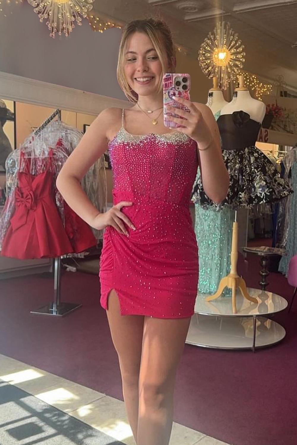 Glitter Royal Blue Spaghetti Straps Bodycon Corset Short Cocktail Dress With Beading