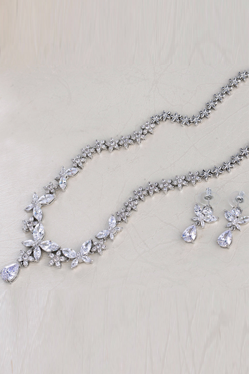 Crystal Drop Earrings and Necklace Set with Royal Blue Butterflies