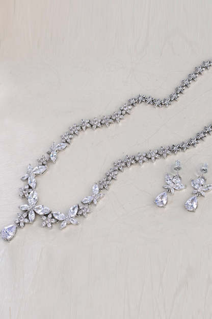 Crystal Drop Earrings and Necklace Set with Royal Blue Butterflies
