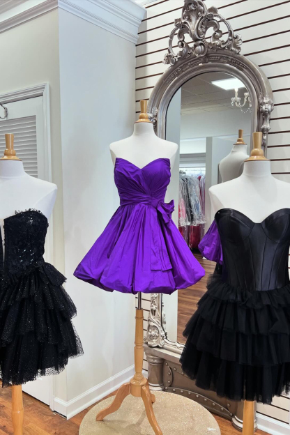 Trendy Dark Purple Strapless A Line Short Cocktail Dress