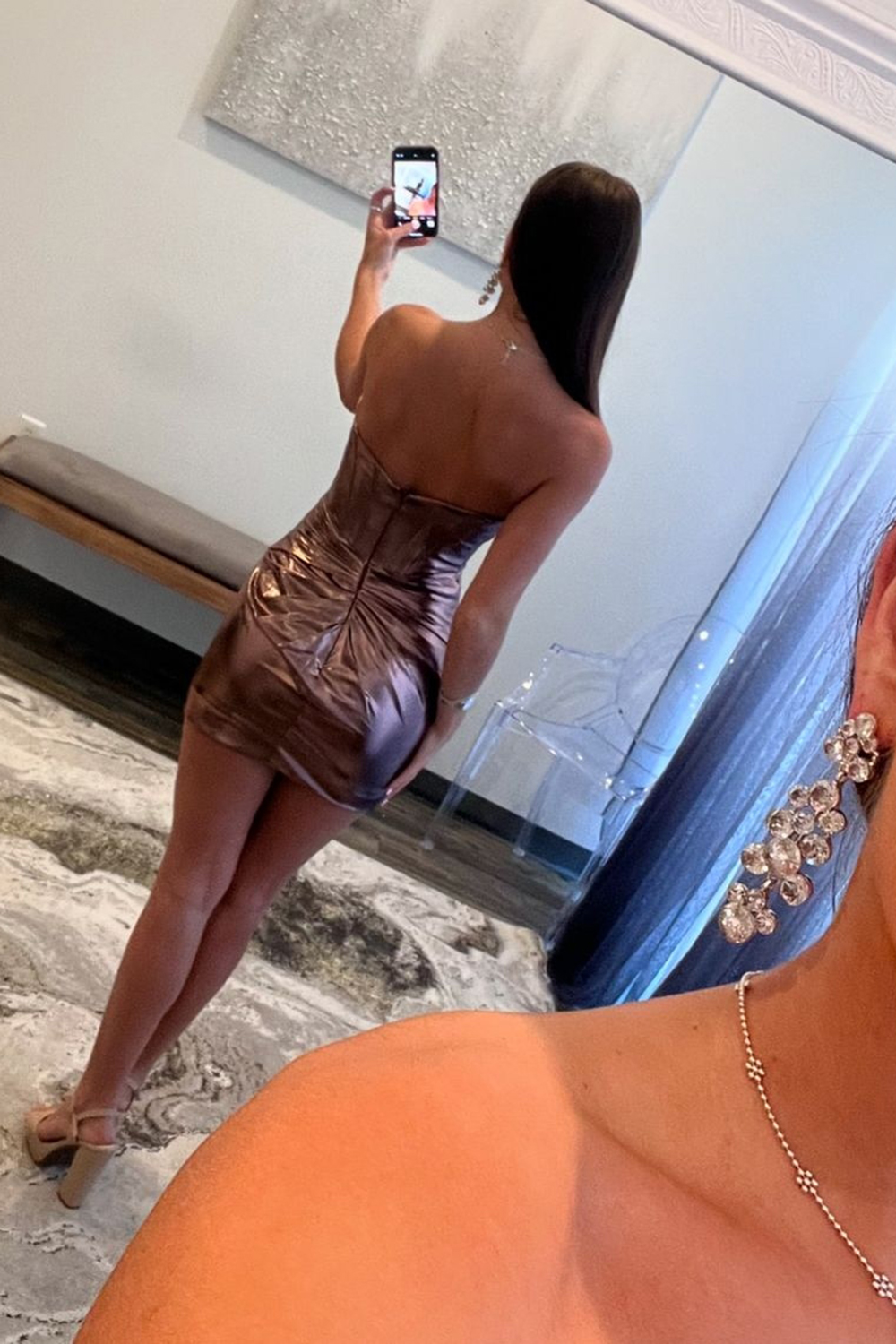 Gold Metallic Sweetheart Bodycon Corset Cocktail Dress