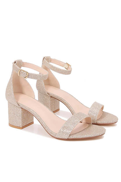 Chunky Heeled Sandals with Light Golden Ankle Straps
