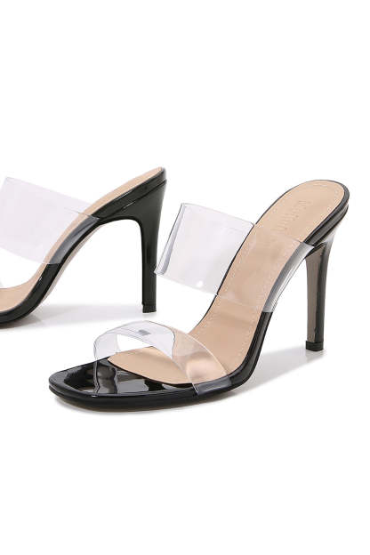 Clear Peep-Toe Stiletto Heel Slip-On Sandals in Apricot