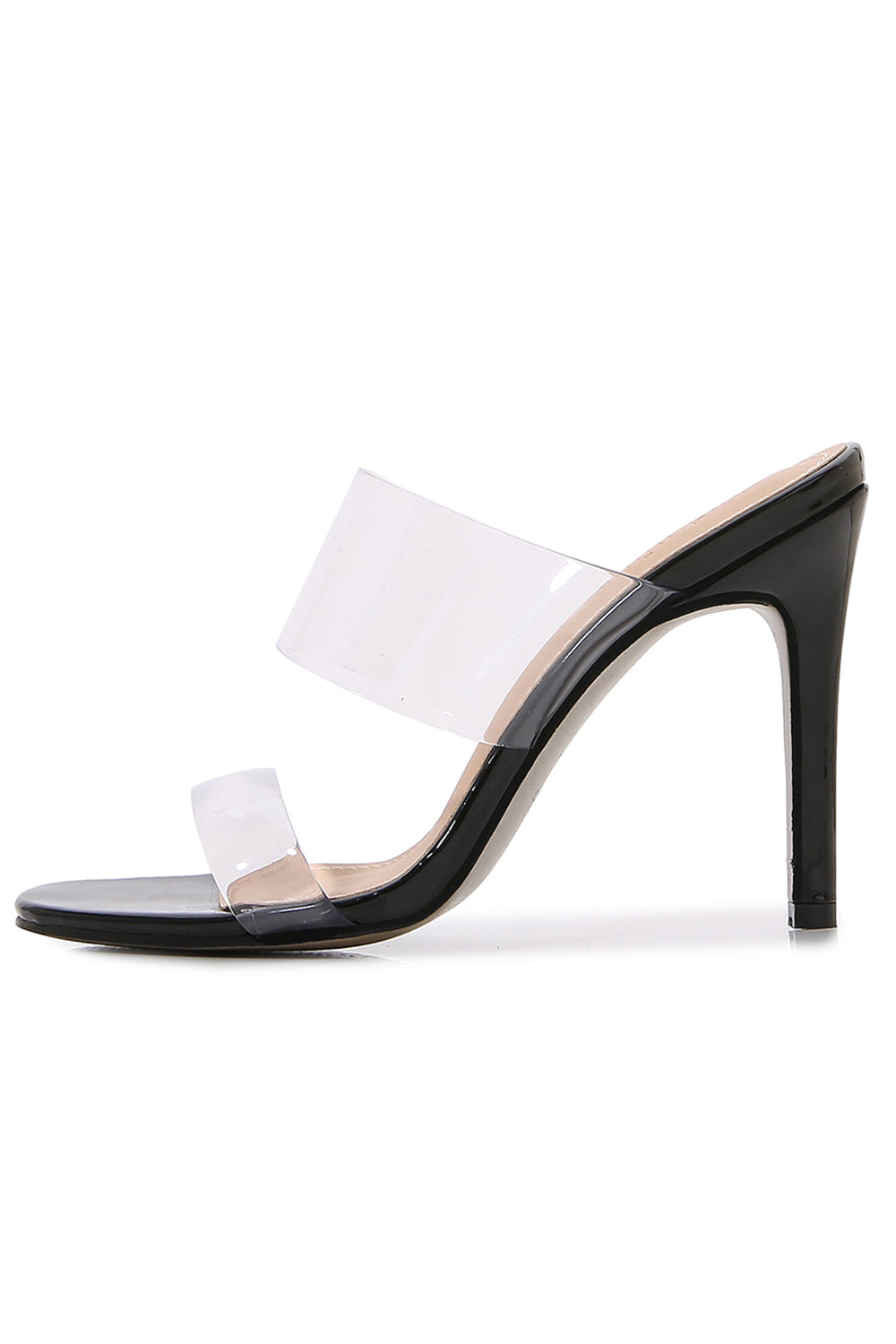 Clear Peep-Toe Stiletto Heel Slip-On Sandals in Apricot