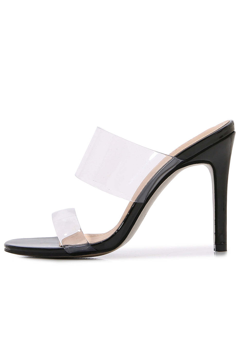 Clear Peep-Toe Stiletto Heel Slip-On Sandals in Apricot