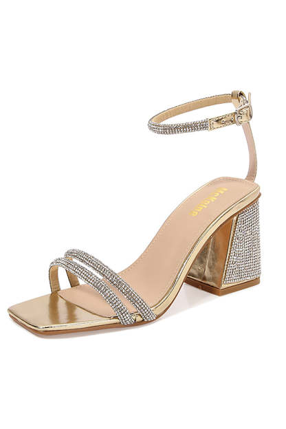 Thick-Heeled Black Striped High Heels with Square Toe