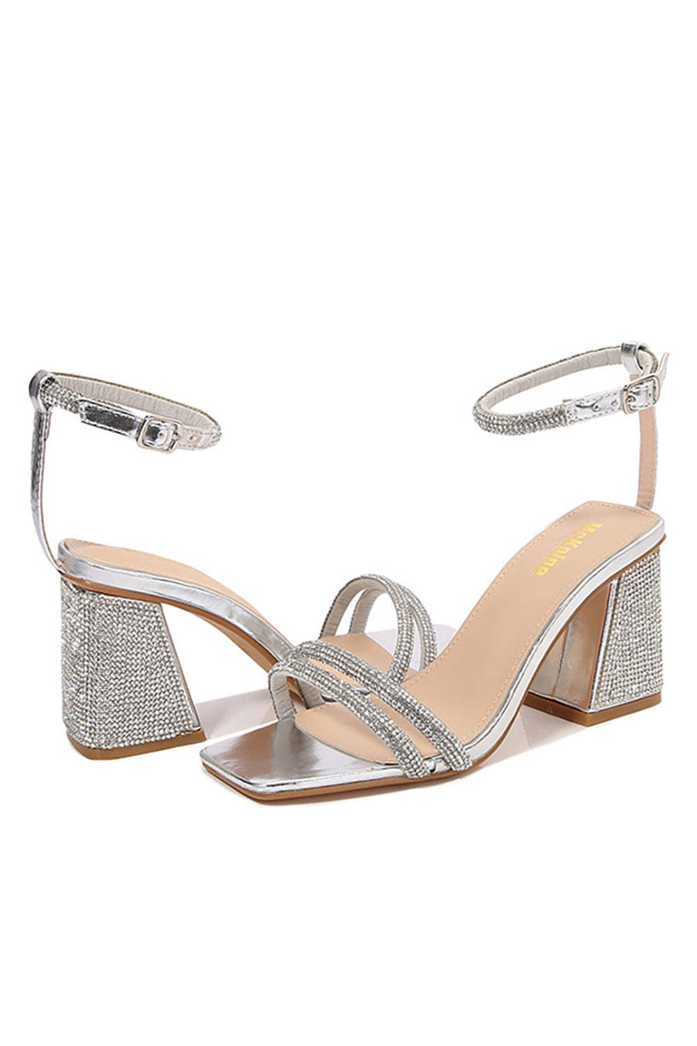 Thick-Heeled Black Striped High Heels with Square Toe