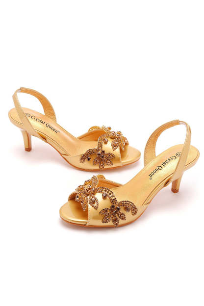 Elegant Golden Formal Pumps with Pointed Toe for Wedding Dresses