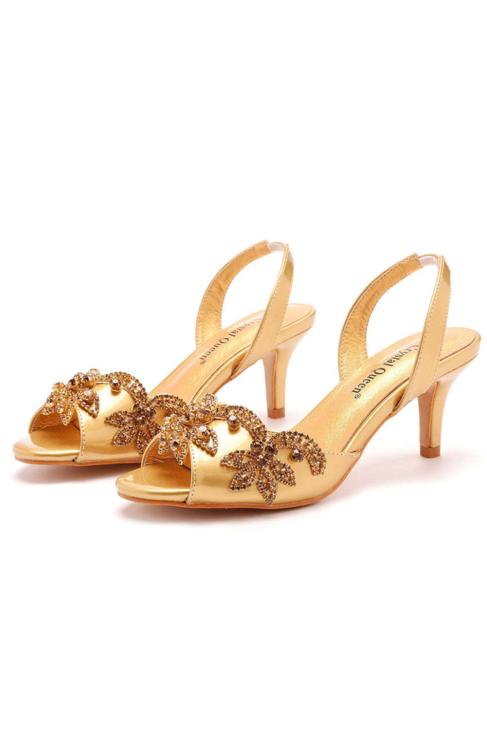 Elegant Golden Formal Pumps with Pointed Toe for Wedding Dresses