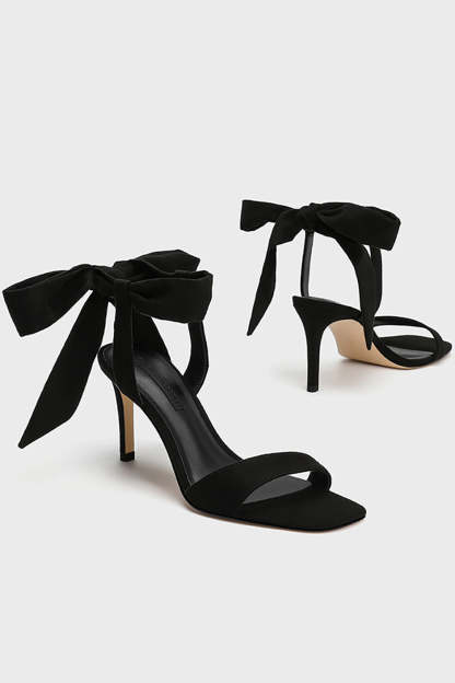 Slim Black Suede High Heel Sandals with Elegant Ankle Lace-up