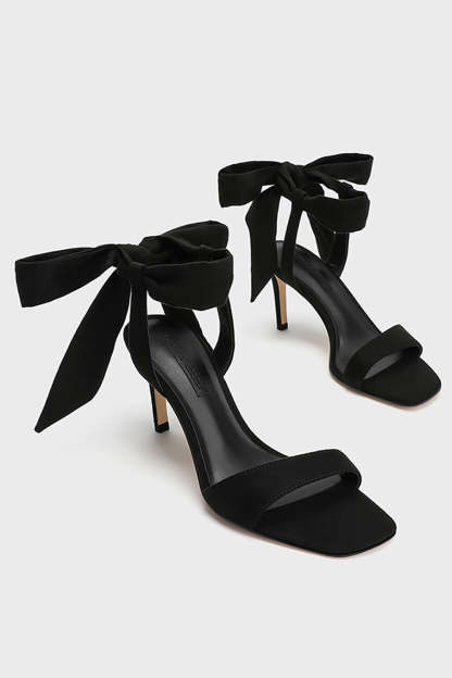Slim Black Suede High Heel Sandals with Elegant Ankle Lace-up
