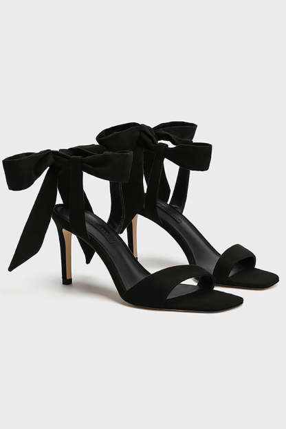 Slim Black Suede High Heel Sandals with Elegant Ankle Lace-up