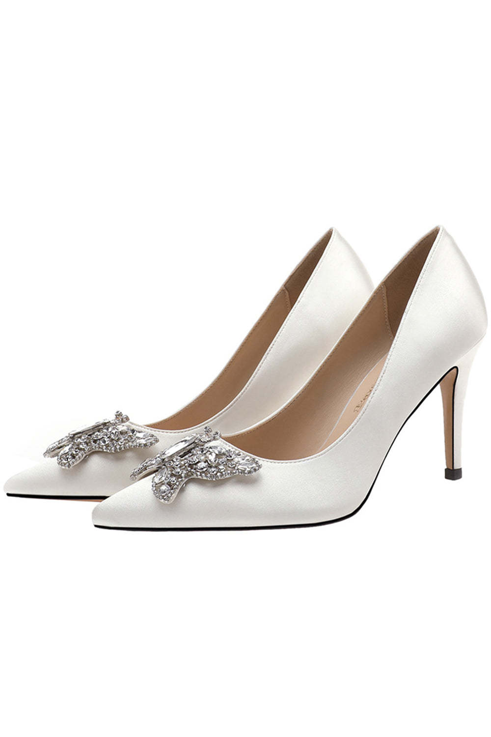 Pointed High Heels with Pink Rhinestone Butterfly
