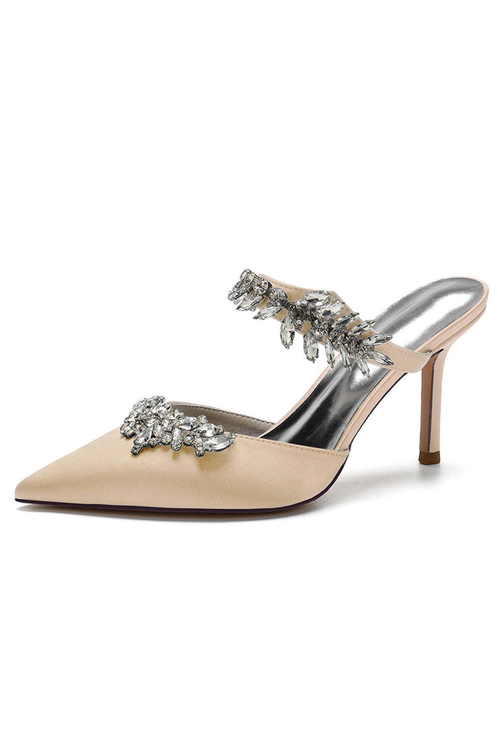 Stiletto Sandals with Rhinestones in Royal Blue and Pointed Toe