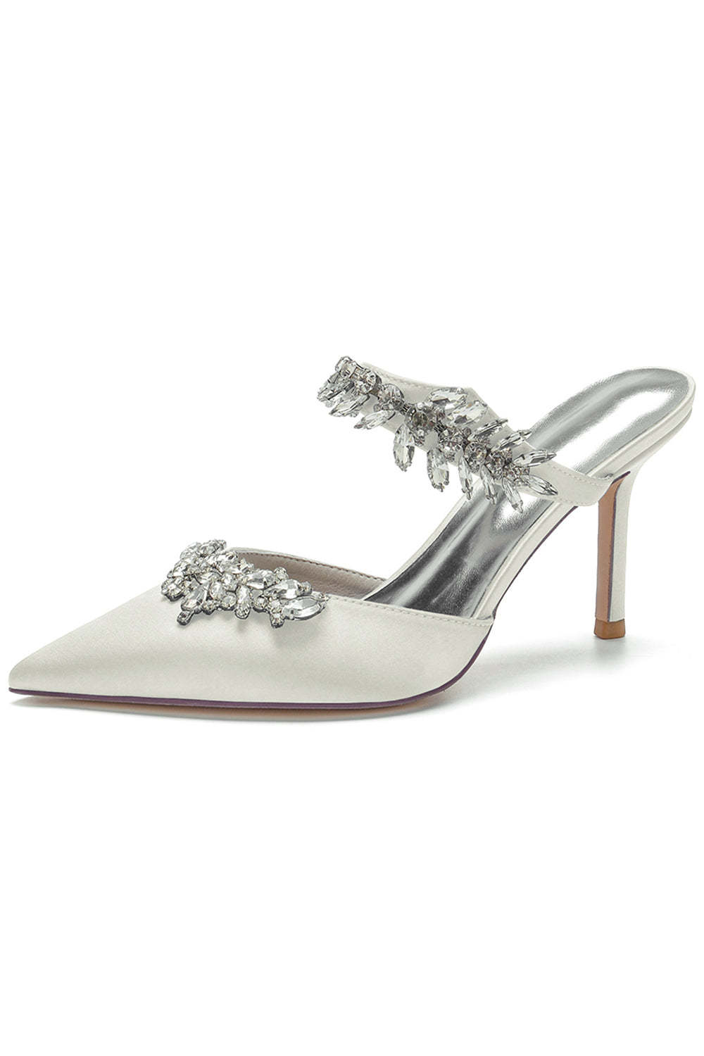 Stiletto Sandals with Rhinestones in Royal Blue and Pointed Toe