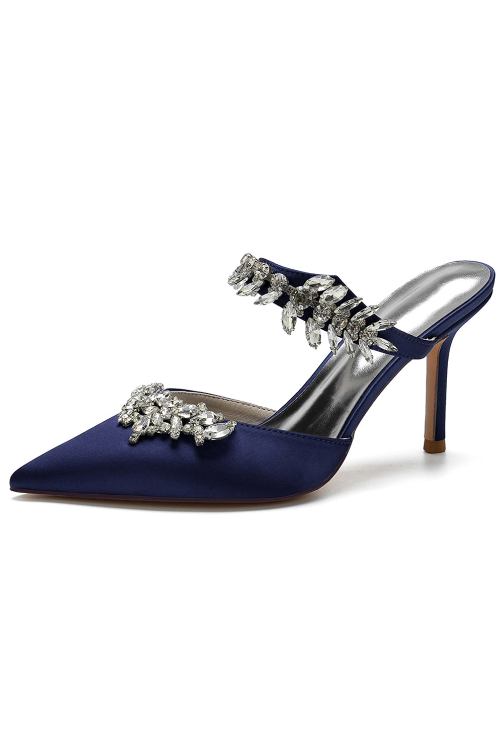 Stiletto Sandals with Rhinestones in Royal Blue and Pointed Toe