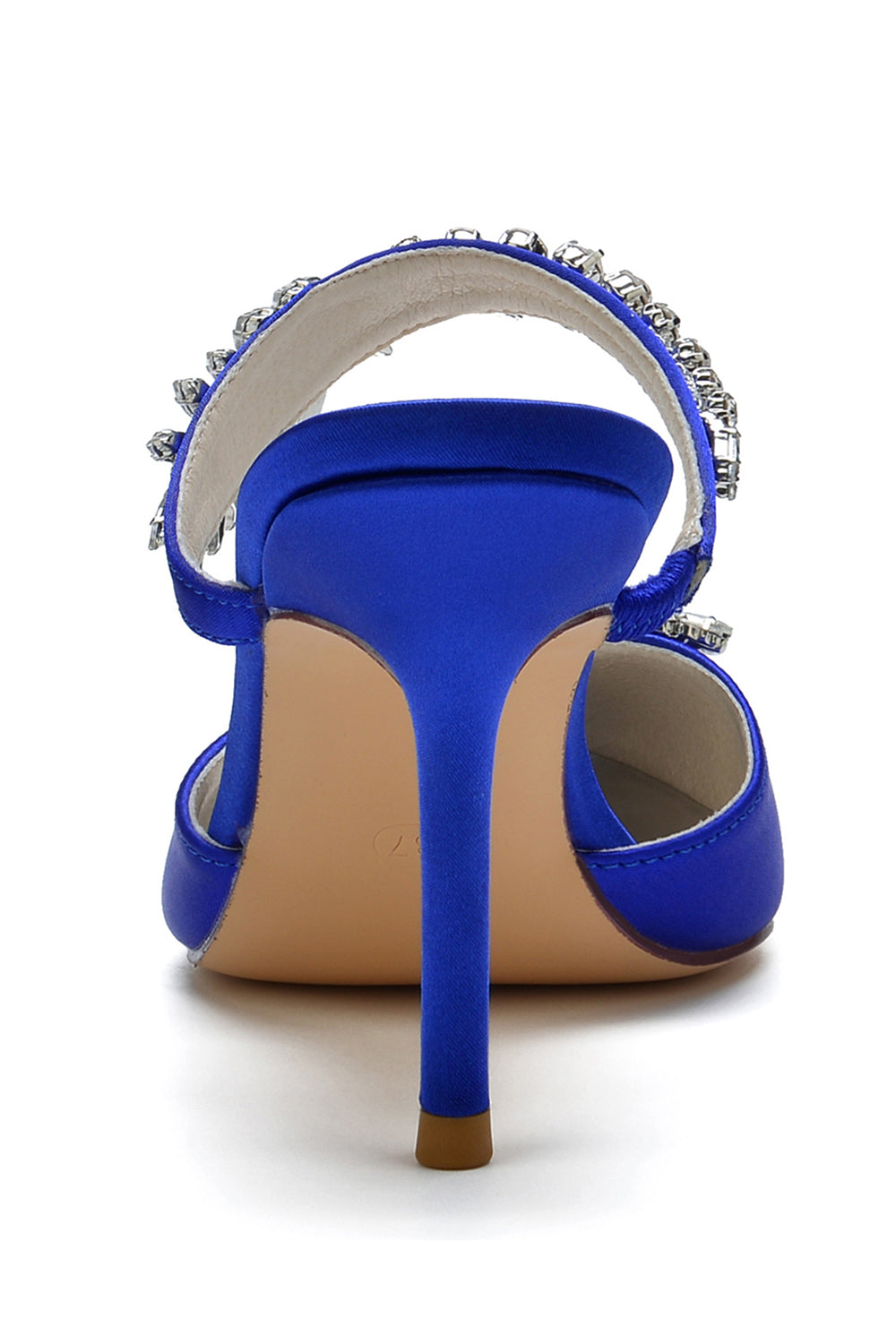 Stiletto Sandals with Rhinestones in Royal Blue and Pointed Toe