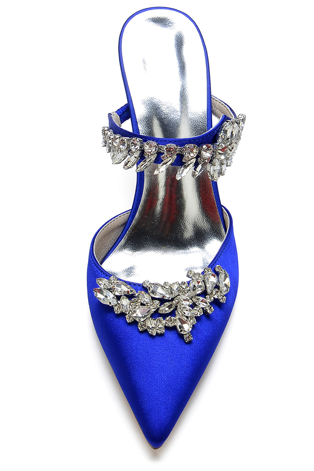 Stiletto Sandals with Rhinestones in Royal Blue and Pointed Toe