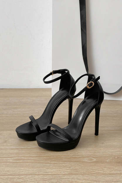 Round High Heel Sandals with Sexy Black Ankle Straps
