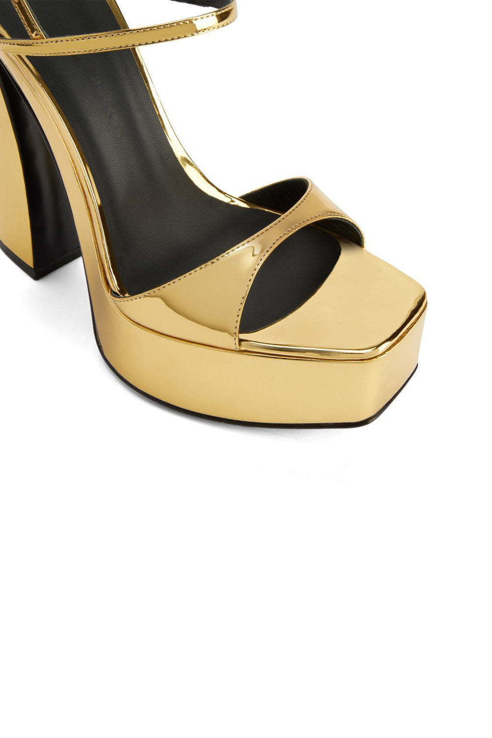 Open Toe Sandals with Chunky Heel and Golden Ankle Strap