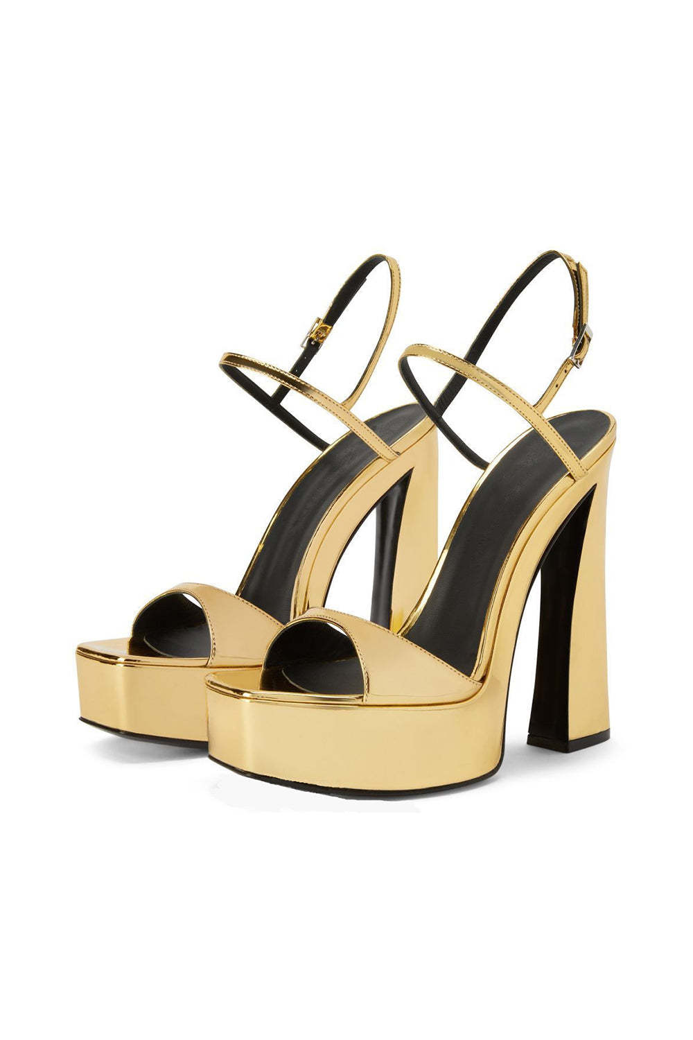Open Toe Sandals with Chunky Heel and Golden Ankle Strap