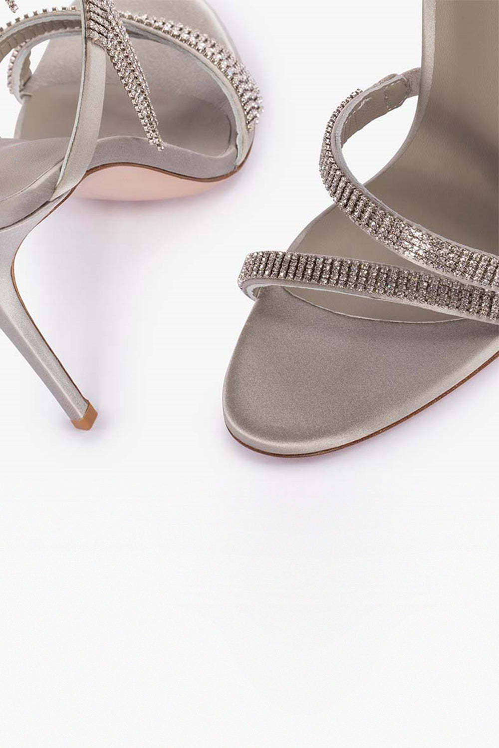 Silver Glitter High Heels with Open Toe Straps and Beaded Tassels