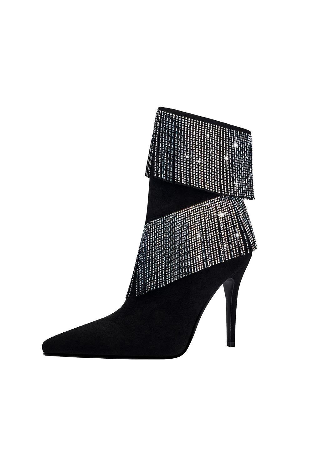 Black Ankle Boots with Glitter Beading and Tassels