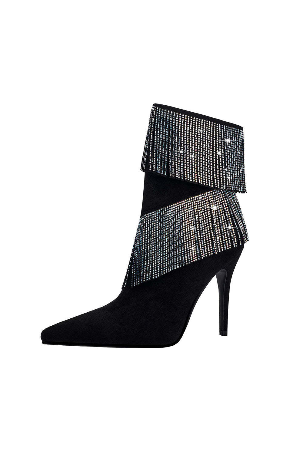 Black Ankle Boots with Glitter Beading and Tassels