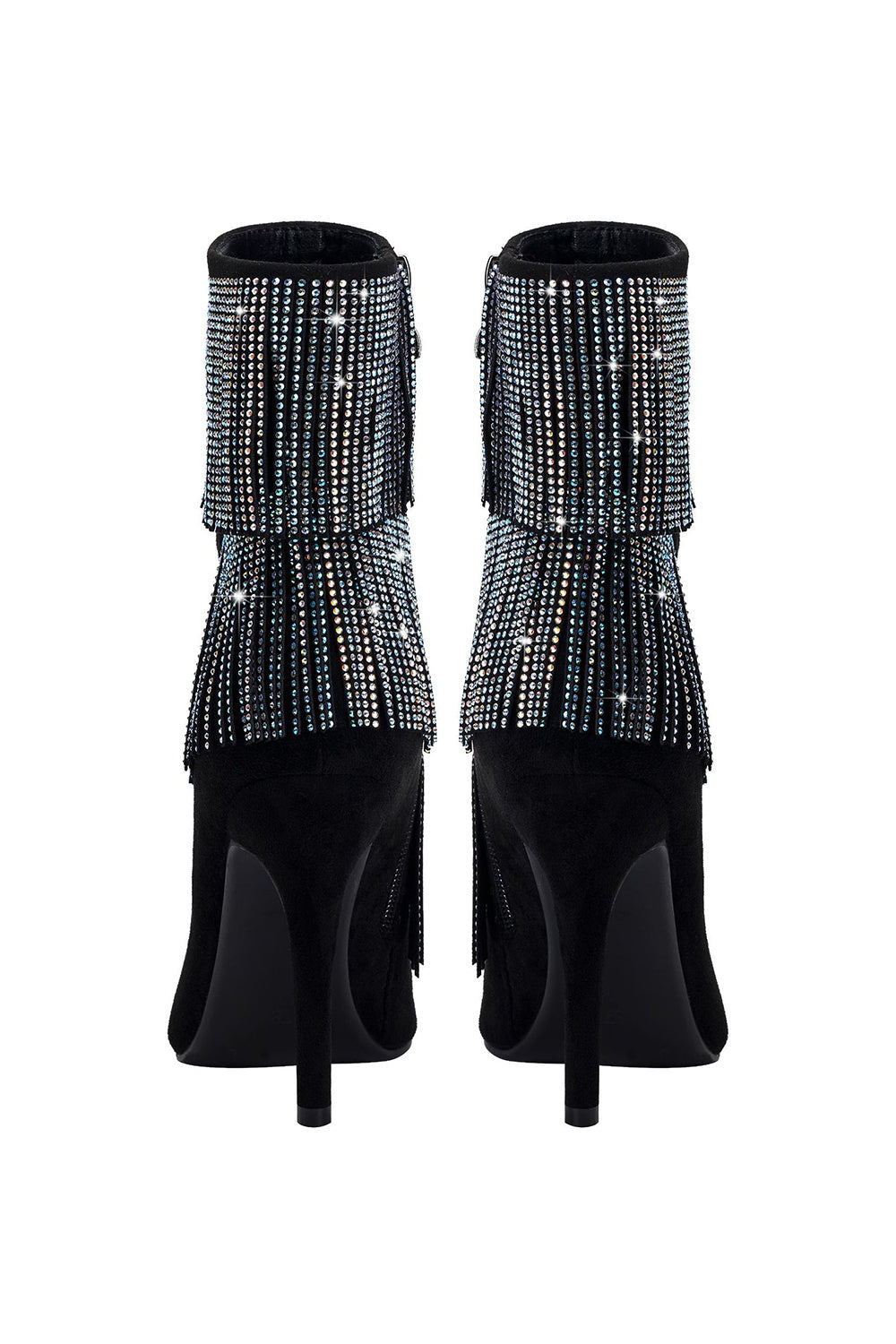 Black Ankle Boots with Glitter Beading and Tassels